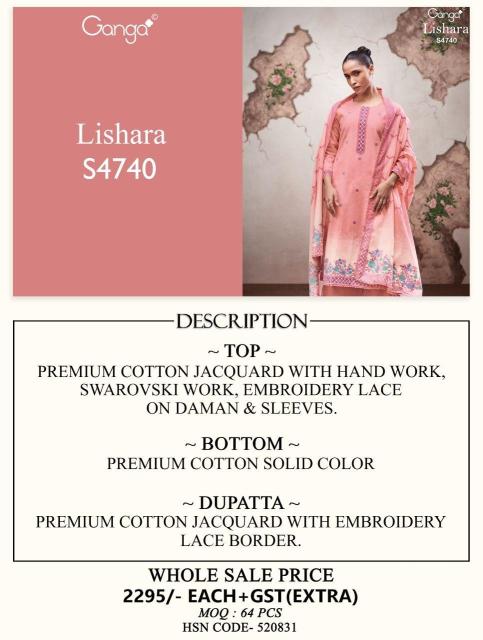 Ganga lishara 4740 cotton dress material wholesale
